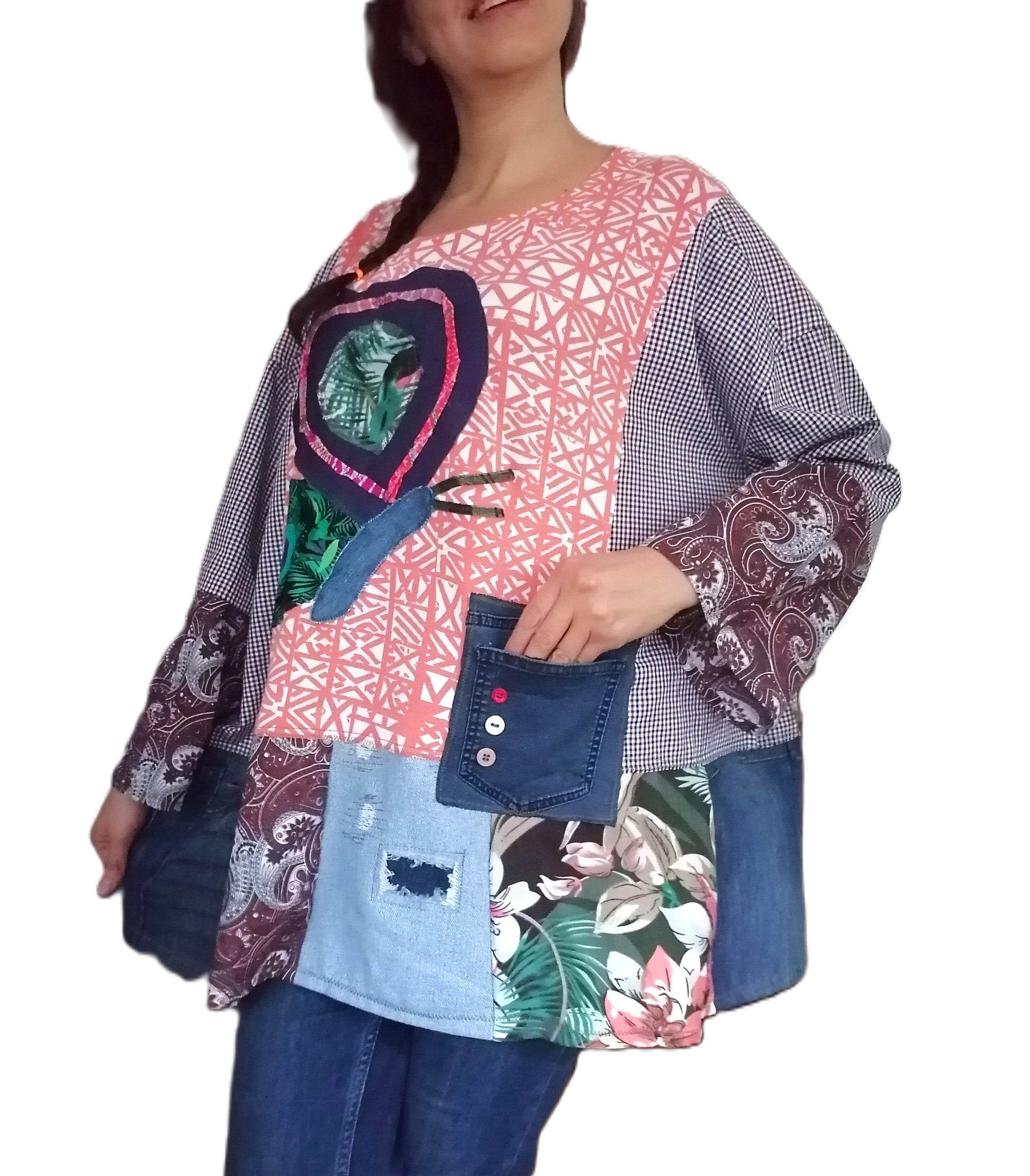 boho colorfull tunic aplique patches hippie style