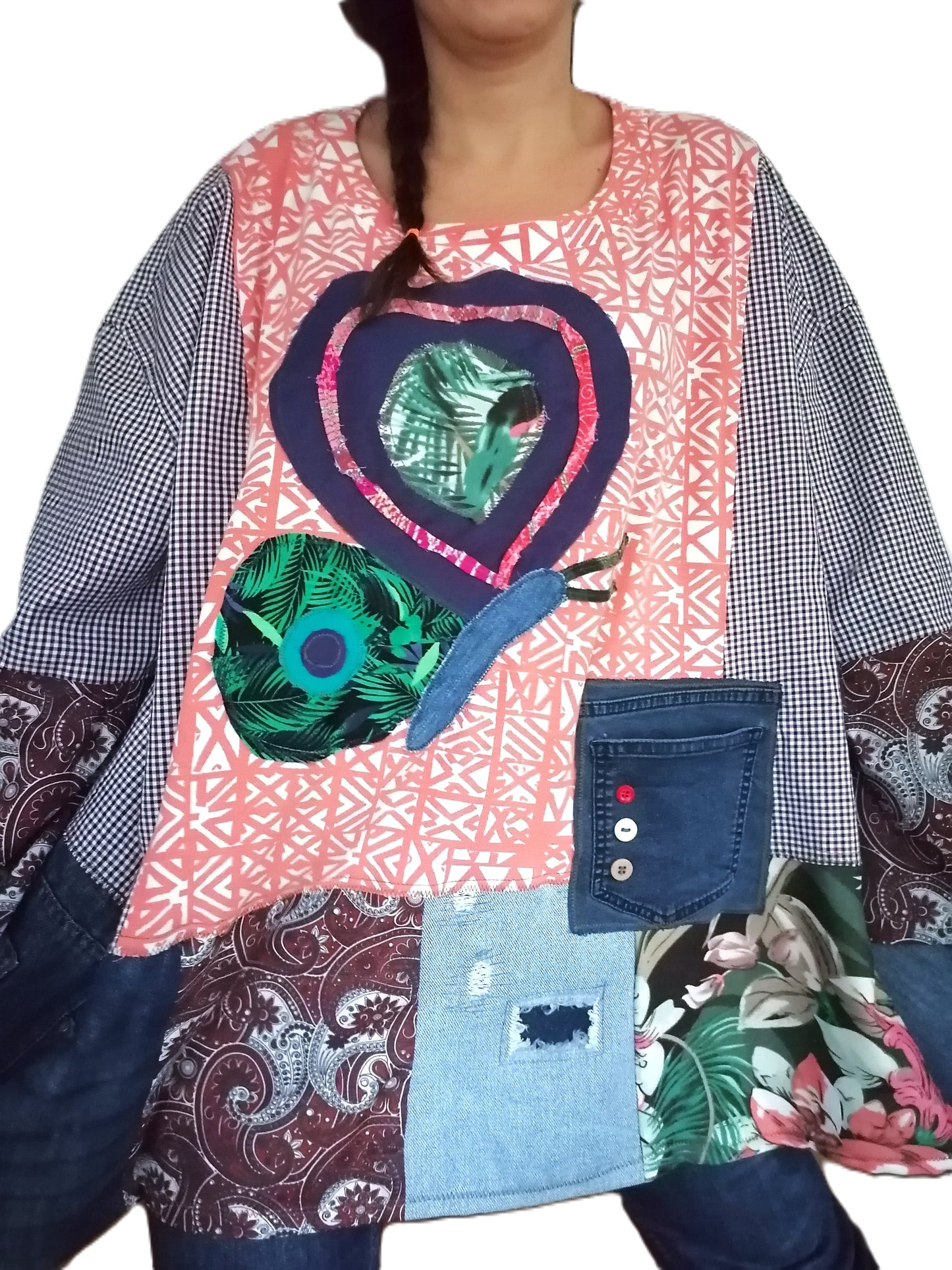 cotton oversized top orange brown blue tunic