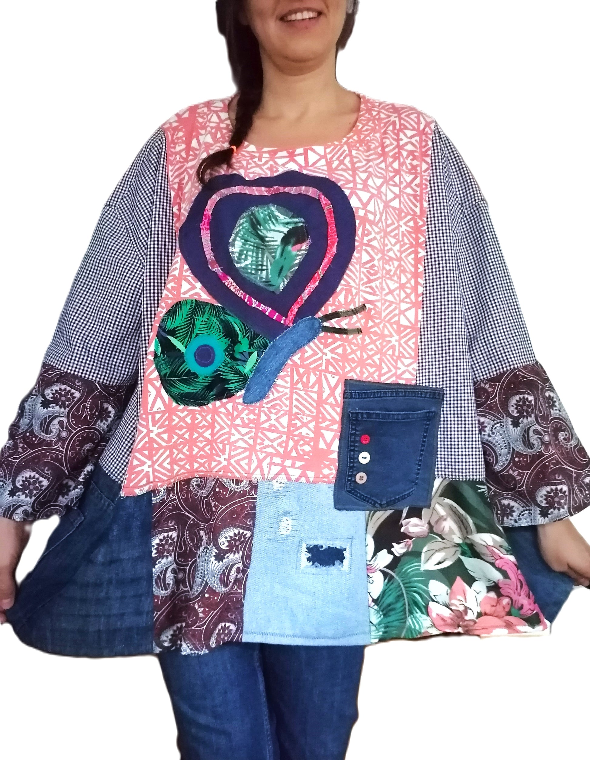 Handmade hippie duster dress featuring eco-friendly patchwork