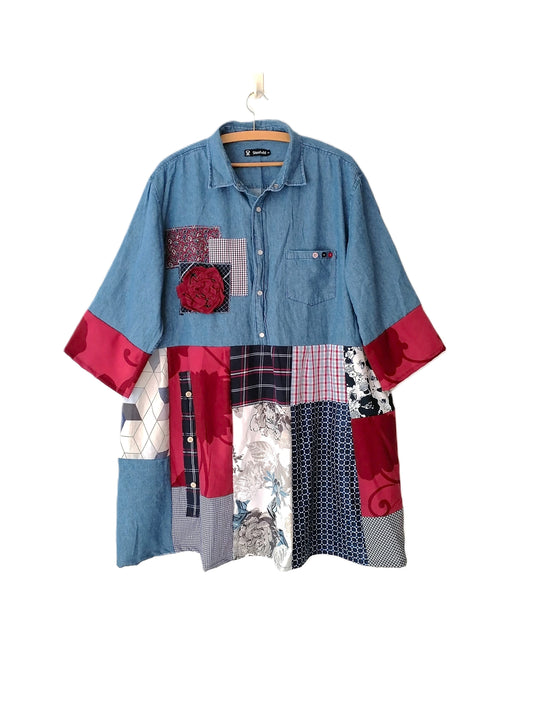 Patchwork denim top for her – eco-friendly gift idea.